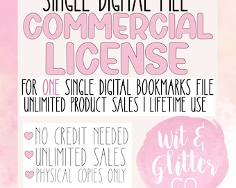 Commercial License for ONE SINGLE Digital Bookmark File | Single File Commercial License | Wit and Glitter Co Commercial License