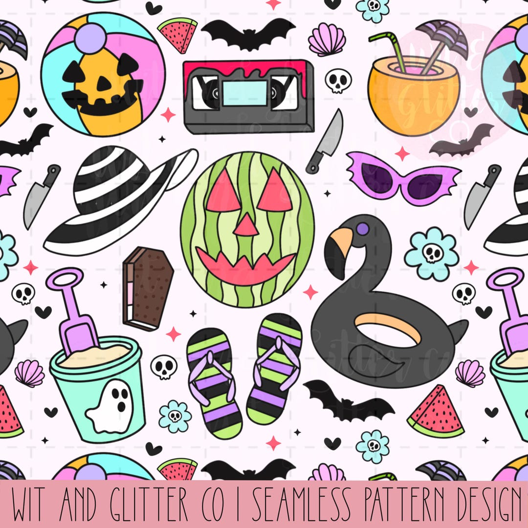 Summerween Seamless Pattern: Spooky Halloween Summer Design (digital ...