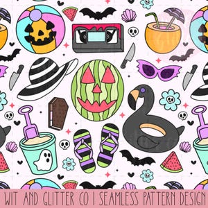 Summerween Halloween Spooky Summer Seamless Pattern UV Sublimazione diretta su pellicola PNG Scrapbook Carta digitale File digitale Download immediato