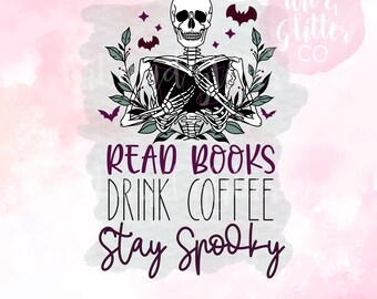 Bookish Spooky Halloween Reader PNG - Read Books Drink Coffee (Digital File)