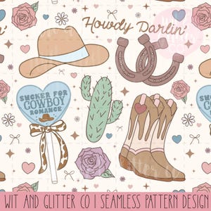 Cowboy Romanze Buch Cowgirl Western nahtlose Muster UV direkt zum Film Sublimation PNG Scrapbook Digitales Papier Digitale Datei Sofort-Download