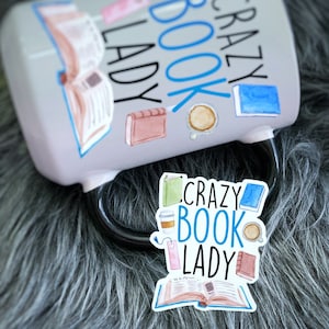 Crazy Book Lady Sticker Laptop Water bottle sticker