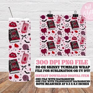 Vampire Romance Book 20 oz  Skinny Tumbler Wrap: Sublimation UV DTF PNG (Digital Download)