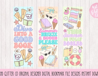 Summer Reading Bookmarks: Beach Theme, Set of 4 (Digital Download)