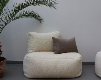 Rectangular Genuine MERINO wool pouf slipcover, handmade, soft sitting chair, ottoman,