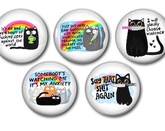 Funny Black Cat Magnets Set: Trendy Quote Fridge Decor