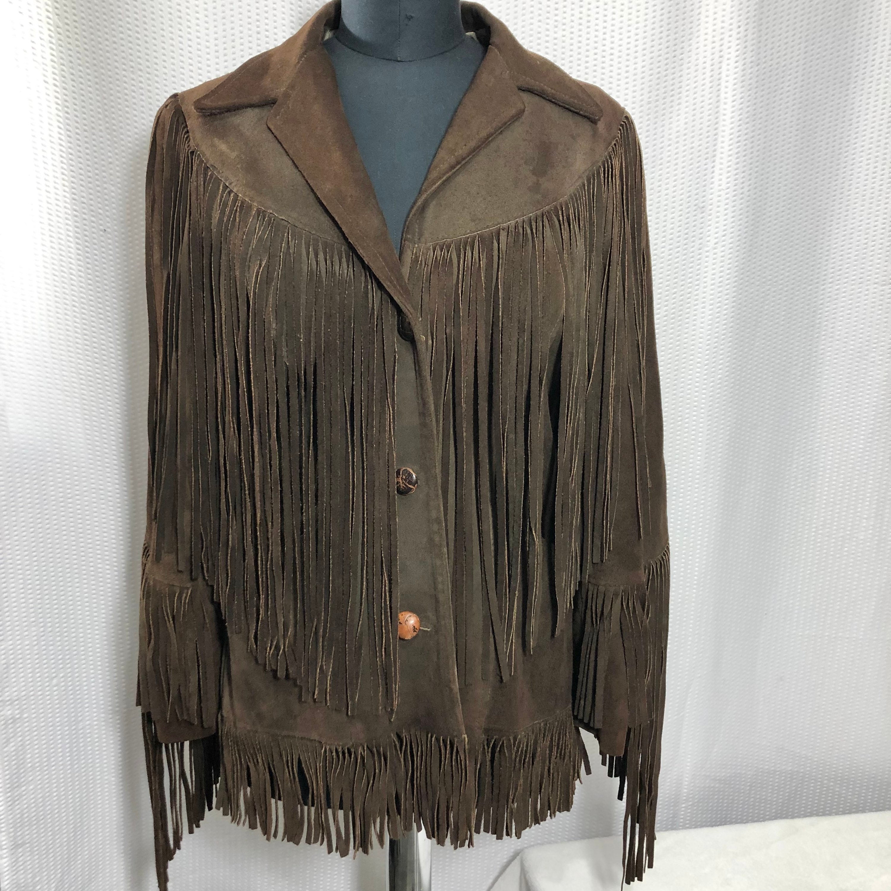 Vintage Pioneer Wear Fringe Leather Jacket Sz 14 | Etsy