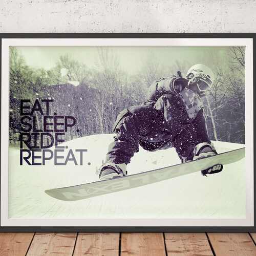 Snowboard Art "Eat. Sleep. Ride. Repeat" - Most Sold Items | Snowboarder Poster | Snowboarding Art | Gift for Teenager | Snowboarding Gifts