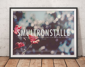 Smultronstalle Inspiring Words Typographic Print - Wanderlust Poster, Happy Quote Wall Art, Typographical, Nice Gift for Mom,