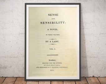 Sense and Sensibility Jane Austen Wall Art - Bookworm, Bibliophiles, Librarian Gifts, Gifts for Readers, Book Lover Gifts, Literary Gifts