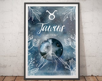 Taurus Print - Taurus Poster / Taurus Gift / Taurus Zodiac Gift / Zodiac Constellation Gift / Horoscope Poster