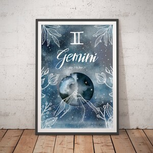 Gemini Print - Gemini Poster / Gemini Gift / Gemini Zodiac Gift / Zodiac Constellation Gift / Horoscope Art / Horoscope Print