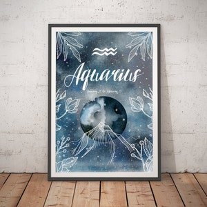 Aquarius Print - Aquarius Poster / Aquarius Gift / Aquarius Zodiac Gift / Zodiac Constellation Gift / Horoscope Art / Horoscope Print