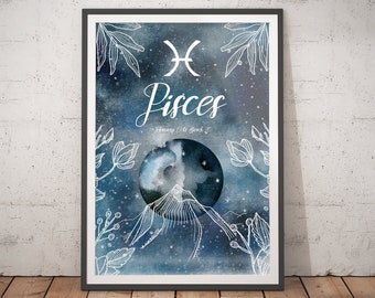 Pisces Print - Pisces Poster / Pisces Gift / Pisces Zodiac Gift / Zodiac Constellation Gift / Horoscope Art / Horoscope Print