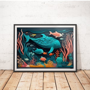 Arte de ballenas para guardería: impresiones de papel recortado, pósteres para bebés, arte mural para habitación infantil, pósteres para guardería, láminas bonitas