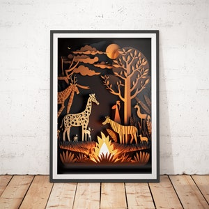 Stampa di giraffa, safari, arte ritagliata su carta per cameretta dei bambini - Stampe per camerette dei bambini / Poster per neonati / Arte murale per camerette dei bambini / Poster per camerette dei bambini / Stampe carine