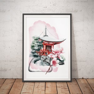 Arte japonés n.° 5 - Arte asiático / Acuarela oriental / Arte japonés / Póster japonés / Decoración japonesa