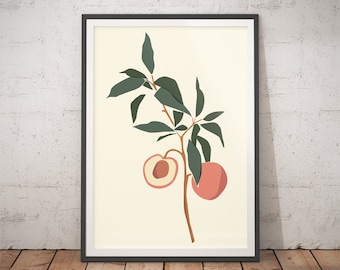 Peach Botanical Print | Mid Century Modern Wall Art