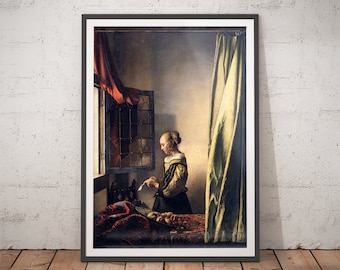 Gravura de Vermeer: Menina lendo uma carta - Arte de parede renascentista