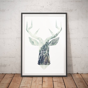 Geometric Deer Head Print: Scandinavian Minimalist Wall Art