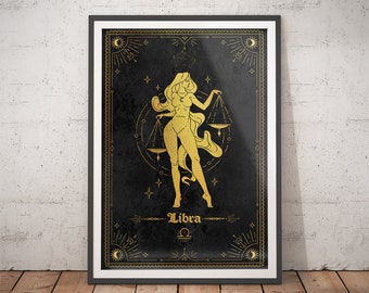 Libra Zodiac Art Print | Gold Foil Mystical Astrology Wall Art