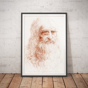 Leonardo da Vinci Self-portrait Print Vintage Wall Art - Classic Paintings / Renaissance Prints / Large Home Decor