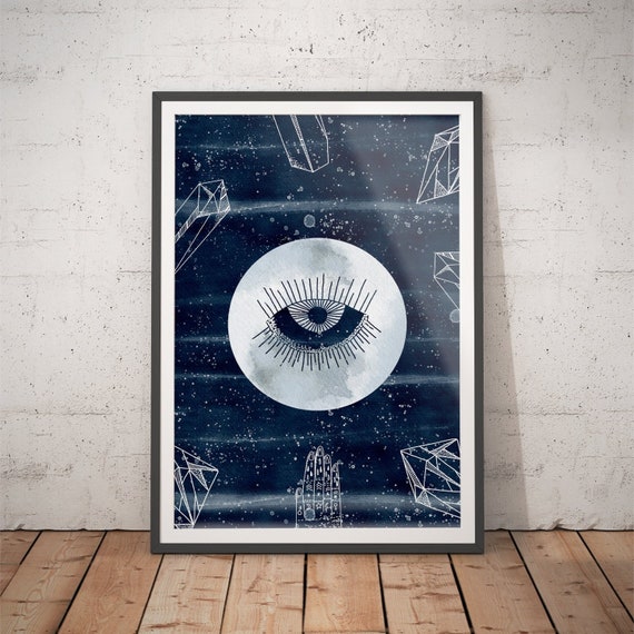 All Seeing Eye Print: Celestial Watercolor Astrology Poster