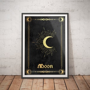 Tarot dek print maan - mystieke kunst / hedendaagse muurkunst / occulte print / esoterische print / spirituele kunst / kamer inspiratie