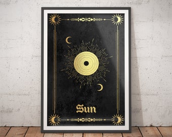 Sun Tarot Card Print | Boho Gold Foil Style Celestial Wall Art