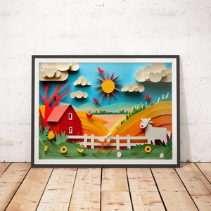 Stampe di animali da fattoria - Stampe su carta ritagliata / Arte per neonati / Poster per camerette dei bambini / Decorazioni per camerette / Arte murale per la cameretta dei bambini / Poster carini