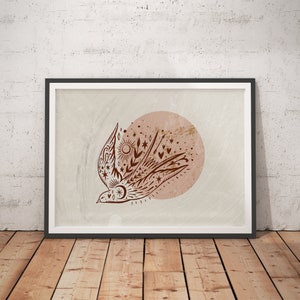 Luna Dream Print: Gothic Bird Tattoo Art - Witchy Wall Decor