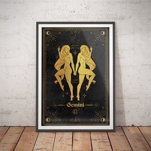 Gemini Print - Prezent Gemini / Wydruk znaku zodiaku / Prezent astrologiczny / Prezent urodzinowy / Sztuka niebieska / Bogini duchowa / Sypialnia astrologiczna