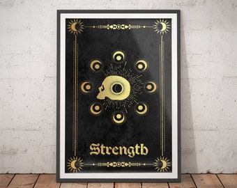 Strength Tarot Card Print | Gold Leaf Boho Wall Art