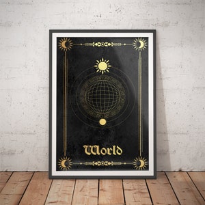 Wereld tarotkaart print - mystieke kunst / hedendaagse muurkunst / occulte print / esoterische print / spirituele kunst / kamer inspiratie