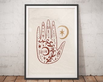 Lámina de arte ocultista sobre quiromancia: Regalo para brujas