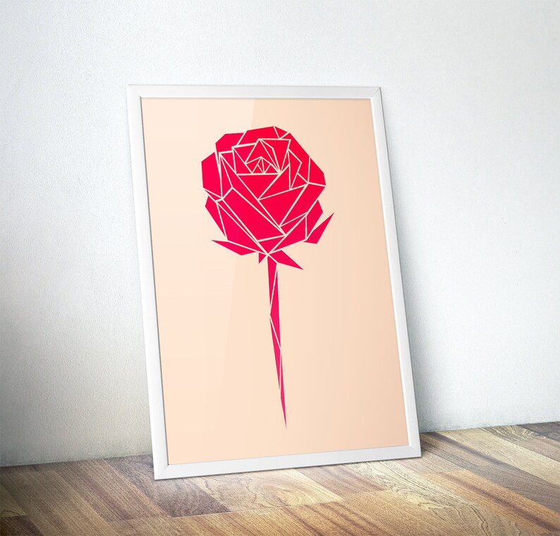 Rose Modern Art Print Love Print Geometric Wall Art Etsy