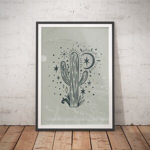 Luna Dream Nr. 6 - Okkultes Poster mit Kaktus / Gothic Wandkunst / Hexe Kunstdruck / Wicca Hexe / Heidnisches Wohndekor / Halloween