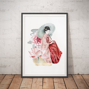 Japanese Poster No.4 -  Japanese Female / Asian Art / Oriental Watercolor / Japan Art / Japanese Art / Japanese Decor