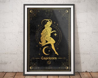 Capricorn Zodiac Print: Celestial Astrology Art