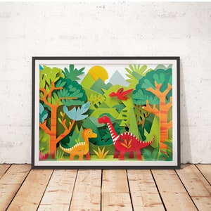 Láminas de dinosaurios - Láminas recortadas / Arte infantil / Pósters para habitaciones infantiles / Decoración infantil / Arte mural para guardería / Pósters bonitos
