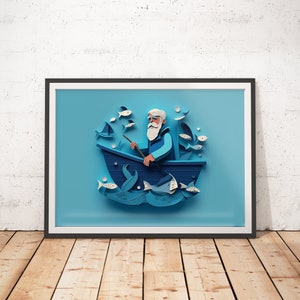 Stampa Scandi Fisherman - Stampe su carta / Arte infantile / Poster per camerette per bambini / Arredamento per camerette per bambini / Arte da parete per asilo nido / Poster carini