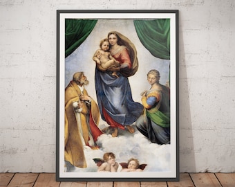De Sixtijnse Madonna-print - Rafaël Vintage Art - Klassieke prenten / Renaissanceschilderijen / Home-afdrukken