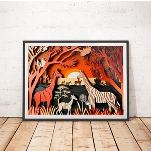 Lámina infantil de safari - Arte infantil recortado en papel / Arte mural para habitación infantil / Pósteres para habitación infantil / Láminas infantiles / Arte infantil
