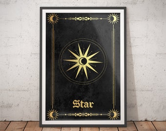 Star Tarot Card Print | Gold Foil Style Celestial Wall Art