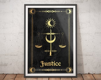 Justice Tarot Card Print | Gold Leaf Boho Wall Art