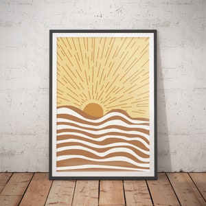 Abstract Landscape Art No. 25 - Mid Century Poster / Above Bed Art /Boho Sun Poster / Retro Sun Art / Moon Poster