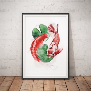 Koi Fish Print: Japanese Watercolor Art Poster