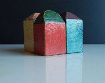 Set of 4 wooden houses, A gift for a housewarming