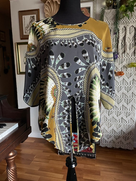 Feathers pattern silk top - image 2