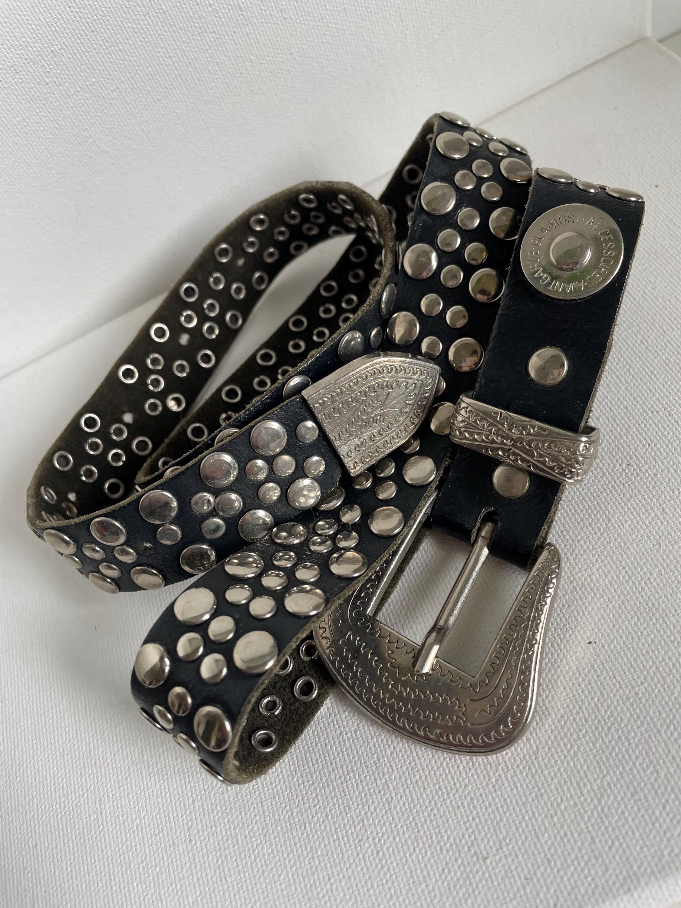 Mens Punk Rock Leather Belt, Metal Studs Belt, Vintage Rock